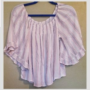 Living doll+ chic off shoulder sheer crop top euc